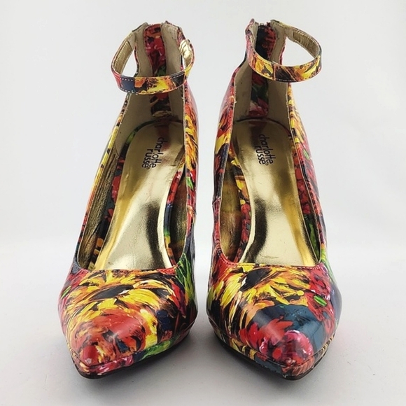 Charlotte Russe Francesca Multi Floral Pointed Toe Shoe Ankle Strap 5" Heel Sz 9 - Picture 5 of 16